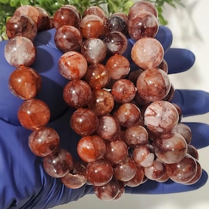 Fire Quartz Crystal Bracelet, Round Beads  1pc