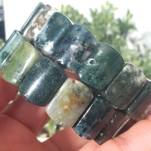 Moss agate rectangular bangle bracelet 1pc