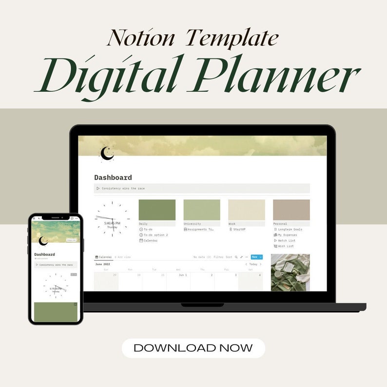 Notion Template Sage Green Dashboard Students Work Etsy