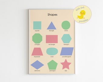 PASTEL Shapes Education Learning | Shapes Poster for Homeschool Classroom Playroom | Montessori Print | Digital File