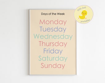 PASTEL Days of the Week Education Learning | Days of the Week Poster for Homeschool Classroom Playroom | Montessori Print | Digital File