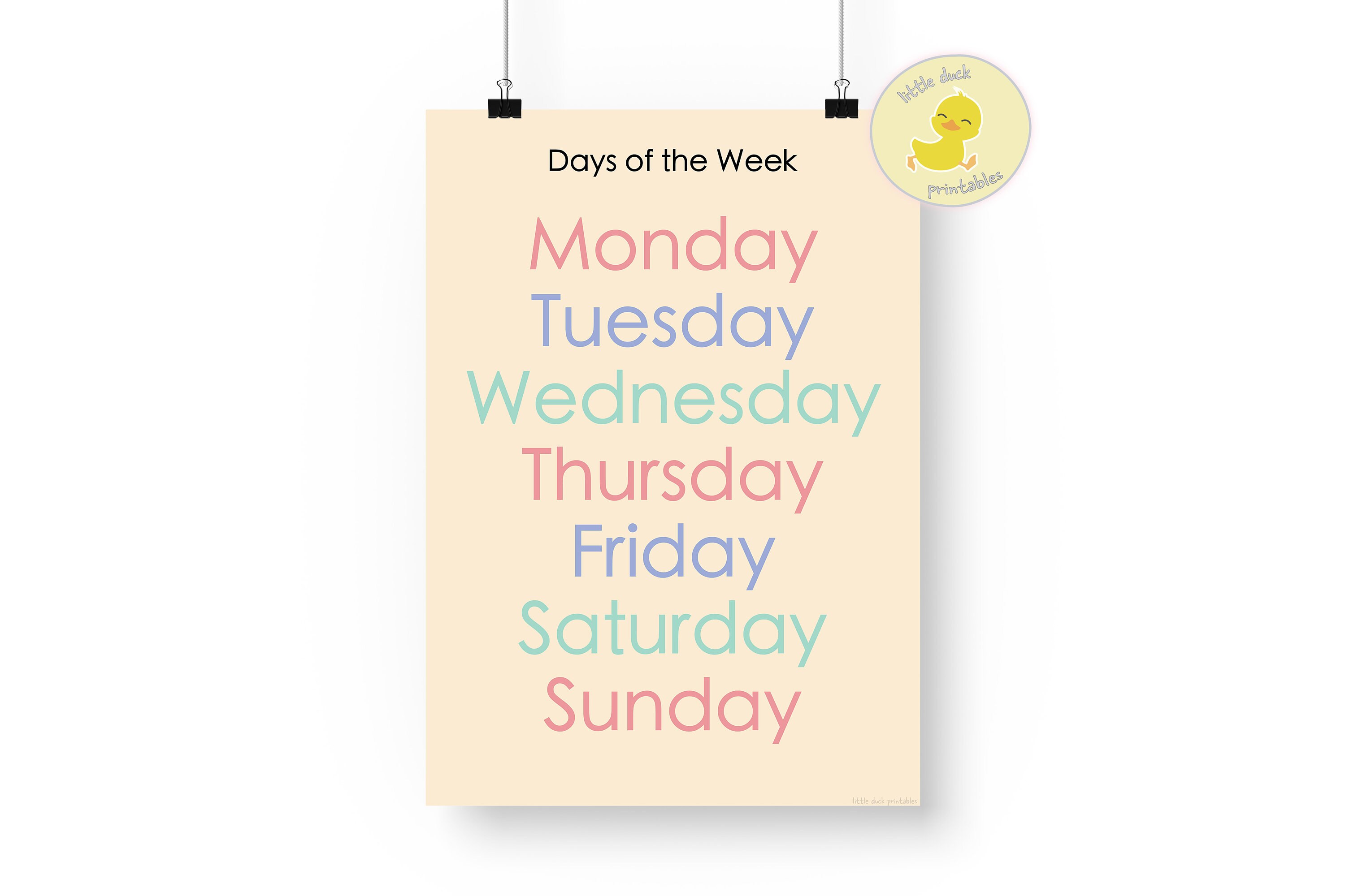 PASTEL Days of the Week Education Learning | Days of the Week Poster ...