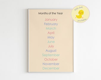 PASTEL Months of the Year Education Learning | Months of the Year Poster for Homeschool Classroom Playroom | Montessori Print | Digital File