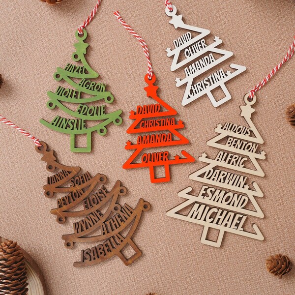 Family Christmas Ornament - Christmas Tree Ornament with Family Names - Christmas Tree Name Ornament - 2023 - Christmas in July Sale M31