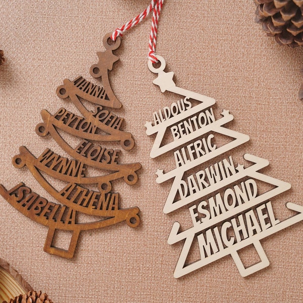 Family Christmas Ornament - Christmas Tree Ornament with Family Names - Christmas Tree Name Ornament - 2023 - Christmas in July Sale M31