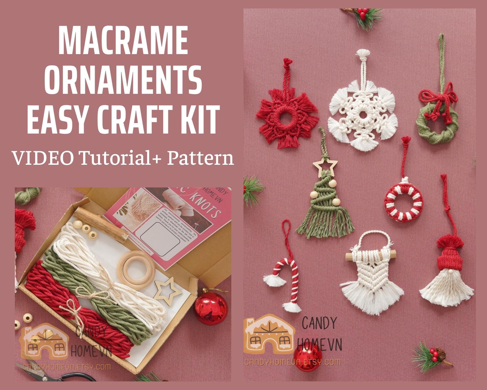 DIY Christmas Ornament Kit. Macrame Christmas Ornament Set