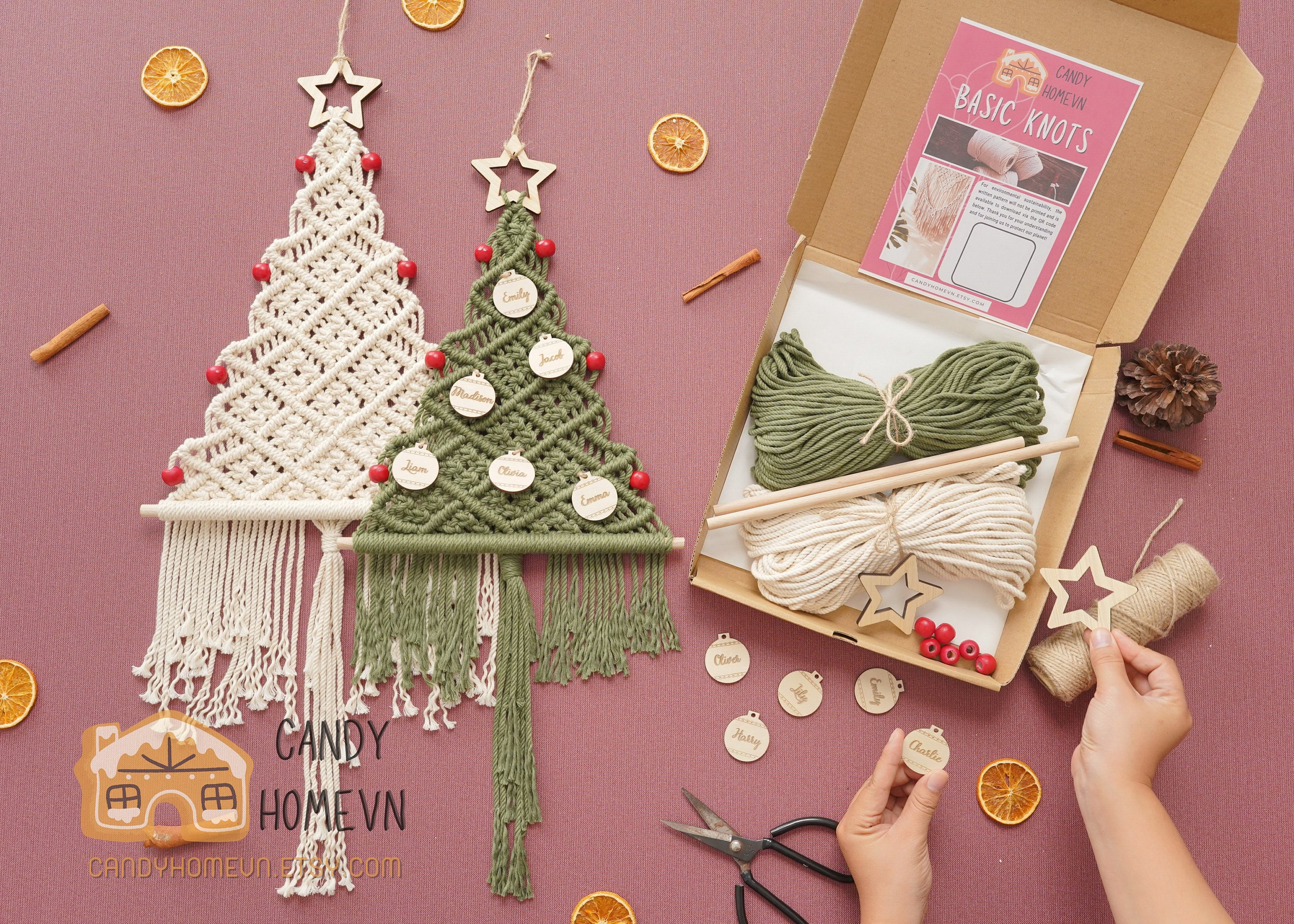 DIY Christmas Ornament Kit. Macrame Christmas Ornament Set