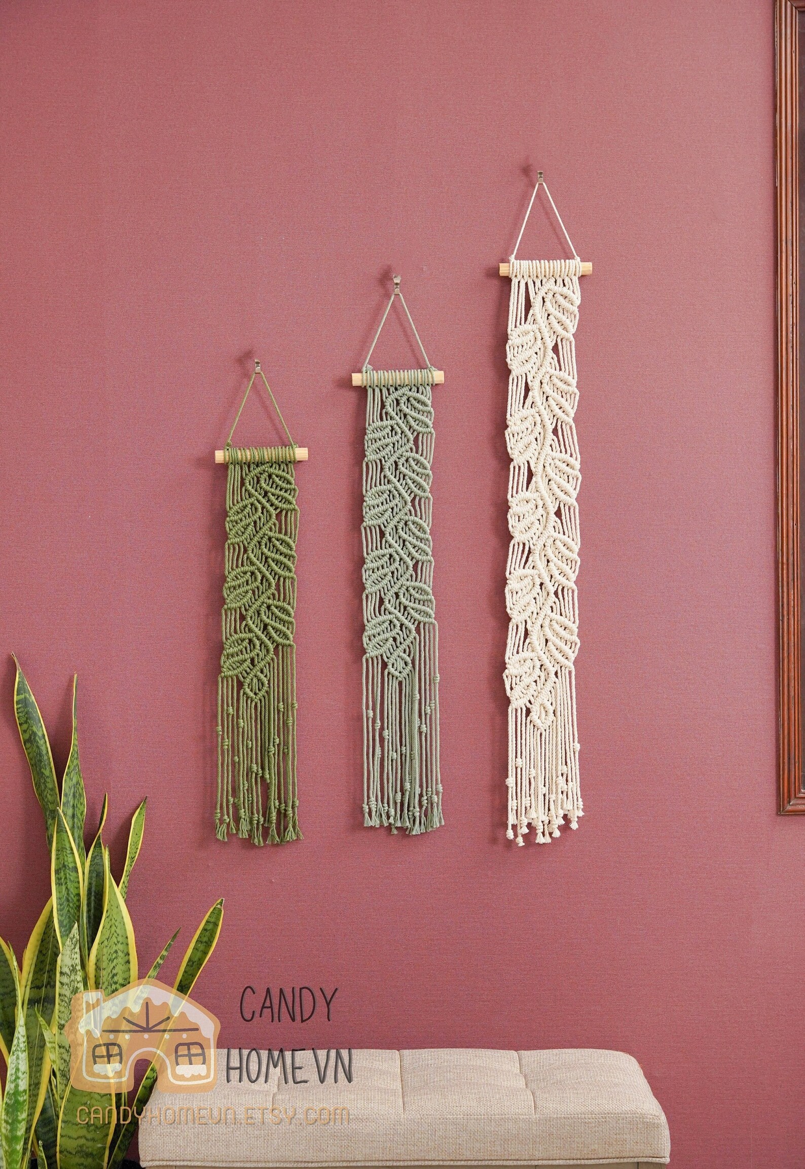 Boho Leaf Wall Art Narrow Wall Hanging Vertical Wall Decor Etsy