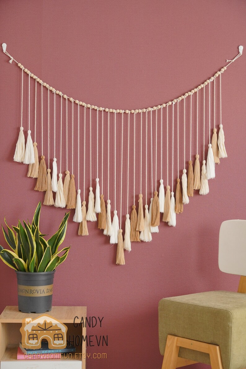 Macrame Tassel Garland Earth Tone Fiber Art Boho Wall Decor Etsy