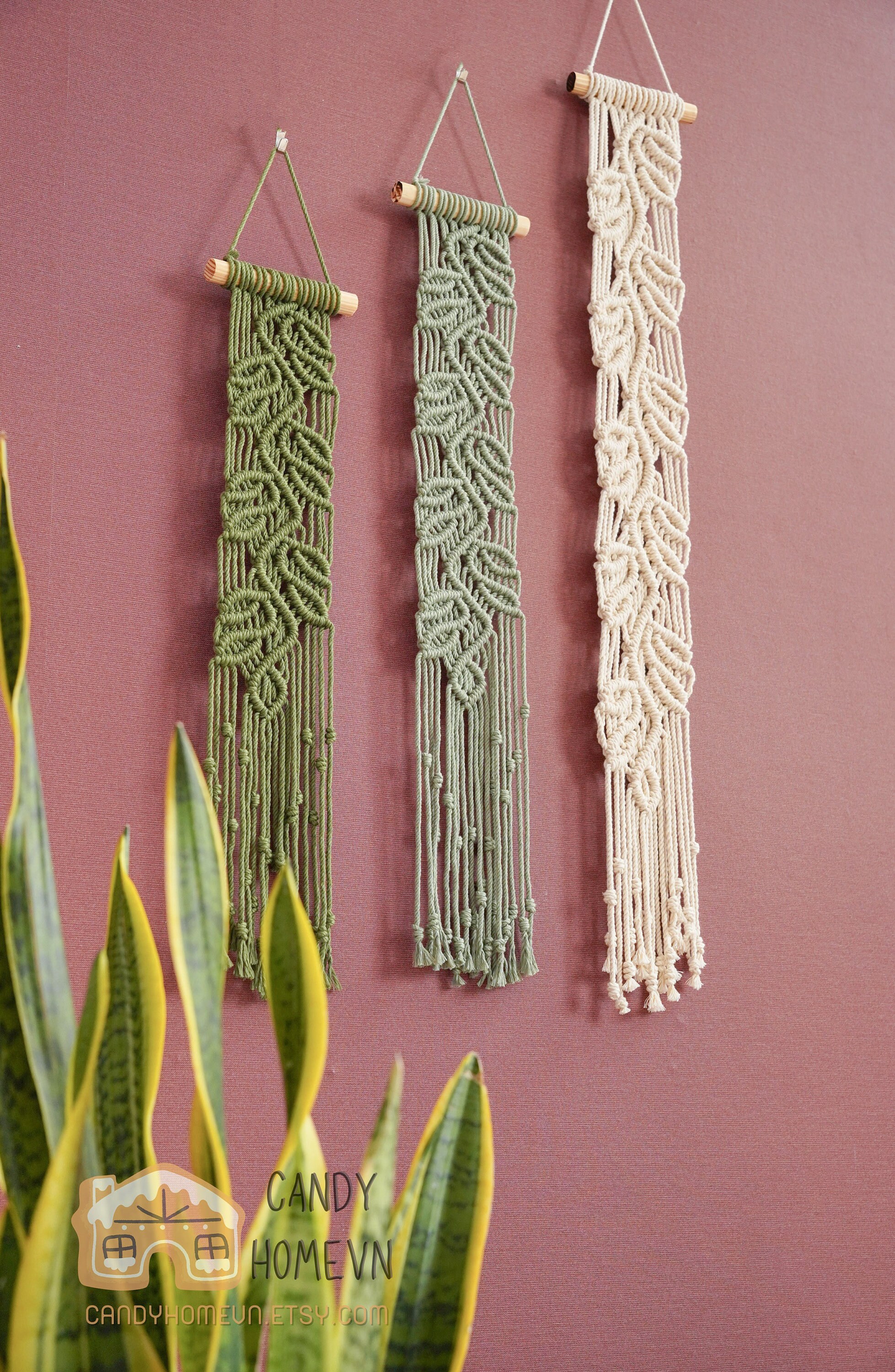 Narrow Macrame Leaves Wall Hanging Vines Wall Art Macrame Etsy UK