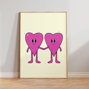 Retro Cute Heart Wall print, Preppy room décor, Trendy Poster, Hot pink poster, Printable art, Aesthetic wall art prints, Y2k wall art
