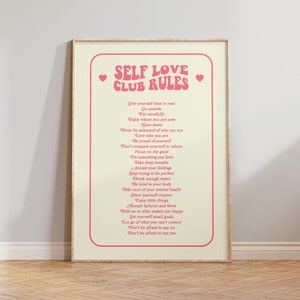 Self love club digital download, Pink Daily affirmations, Preppy room decor, Dorm decor, Motivational quote, Printable art, Y2k room decor