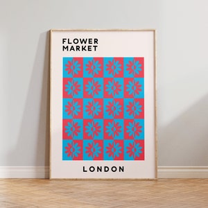 London Flower Market Printable Wall Art, 70's retro flower market, Mid Modern Century print, Trendy poster, Aesthetic room decor