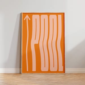 Cartaz de tipografia moderna para piscina, declaração retrô ousada, design tipográfico moderno, impressão digital para download, decoração estética de parede