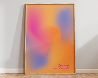 Sydney gradient wall print trendy, 70's retro poster, Contemporary art, Colorful city prints, Aura wall art, New home print, Danish decor