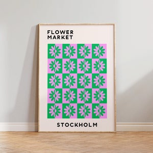 Flower Market Stockholm Printable Wall Art Print 70's retro flower market Mid Modern Century Trendy flower market Aesthetic room decor