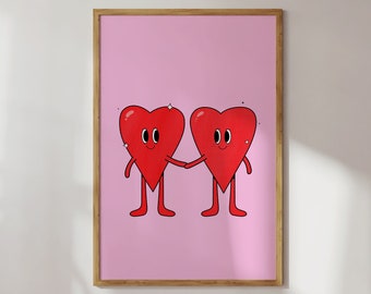 Retro Cute Heart Wall print, Preppy wall art, Trendy Poster, Pink and Red Love Poster, Printable art, Aesthetic room decor, Y2k wall art