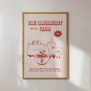 The Breakfast Club Retro Postacie Wydruk Ścienny, Zabawna Sztuka Ścienna Do Kuchni, Miłośnicy Kawy, Sztuka Funky Lat 70., Modne Plakaty, Wydruk Do Pobrania Cyfrowego