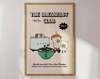 The Breakfast Club Retro Characters Wall Print, Fun Kitchen Wall Art, Coffee lovers, 70s funky art, Trendy posters, Digital download print