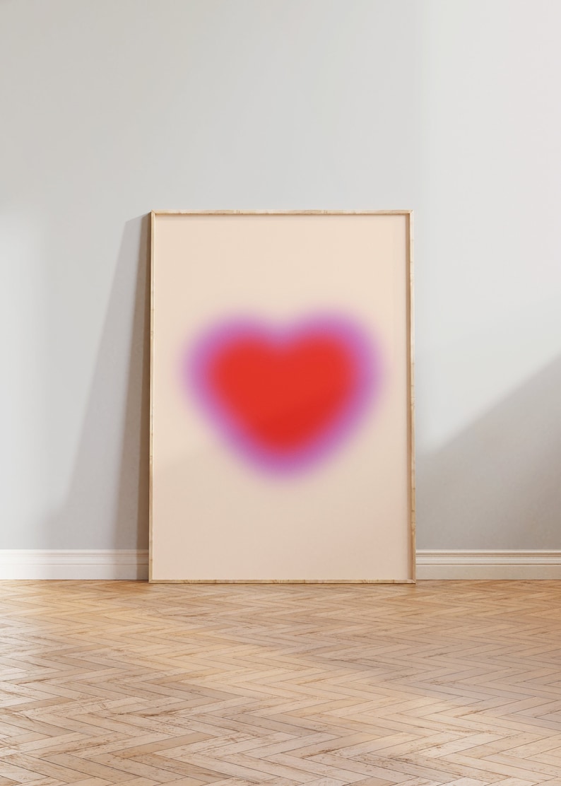 Pink heart gradient, Aura poster, Grainy Gradient Love, Digital Download, Modern wall print, Printable art, Spiritual poster, Pink aesthetic image 1