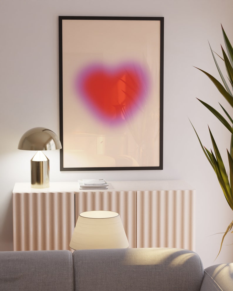 Pink heart gradient, Aura poster, Grainy Gradient Love, Digital Download, Modern wall print, Printable art, Spiritual poster, Pink aesthetic image 6