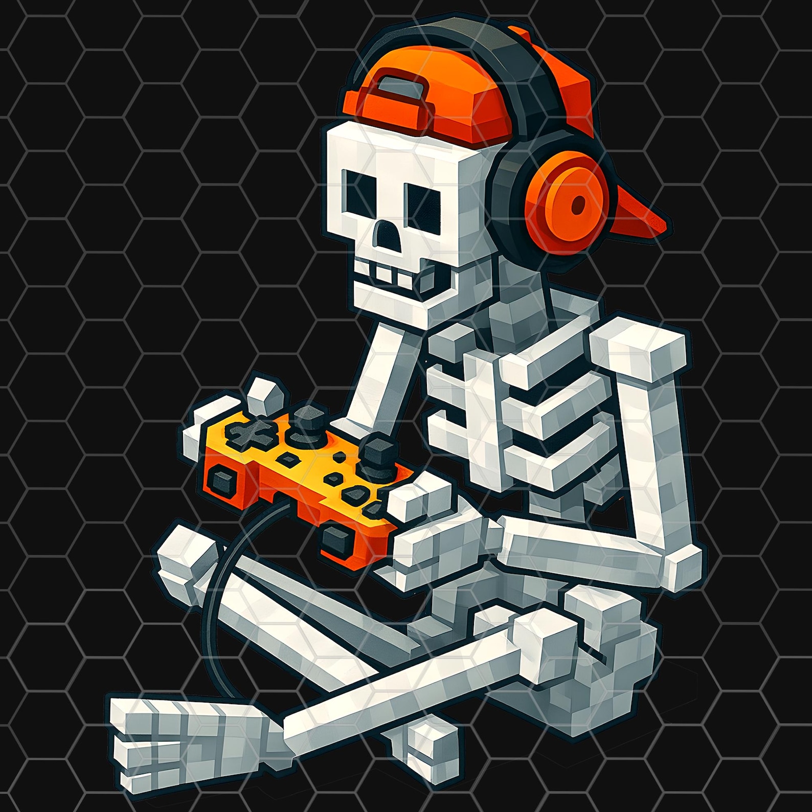 Pixel Skeleton Gamer PNG, Halloween Gaming Shirt Design (digital ...