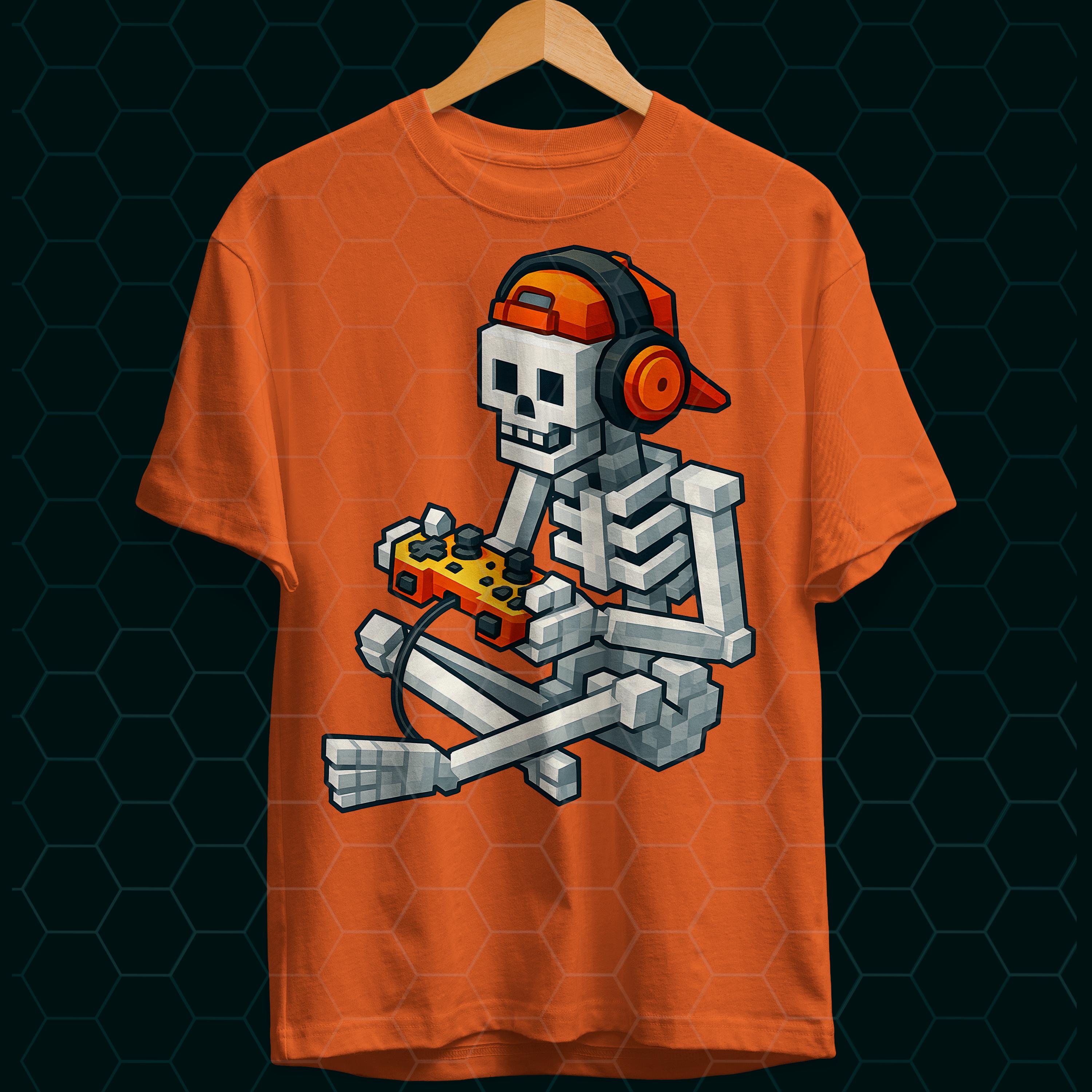 Pixel Skeleton Gamer PNG, Halloween Gaming Shirt Design (digital ...