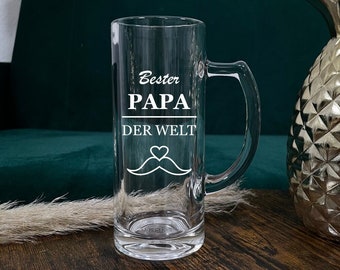 Bierglas mit Gravur, Bierglas für Papa, Opa, Onkel usw., Männergeschenk, Bierglas personalisiert, Biergeschenk, Bierglas mit Henkel & Gravur