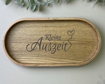 Wooden tray with engraving, wooden tray, wooden tray oval with engraving, little time out, serving tray, serving tray, wooden board with engraving