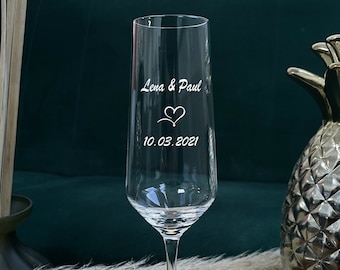 Sektglas mit Gravur, Namen und Datum, graviertes Sektglas, Sektgeschenk, Geschenk für die Hochzeit, Sektglas für Brautpaare, Namen & Datum