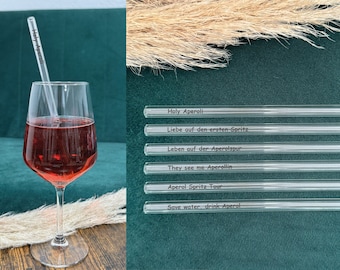 Glass straw, glass straw with Aperol sayings, glass drinking straw, set of 6 glass drinking straws with Aperol sayings, engraved glass straws