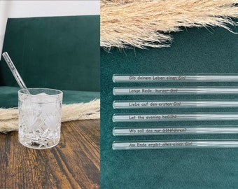 Paille en verre, paille en verre avec dictons de gin, paille à boire en verre, lot de 6 pailles à boire en verre avec dictons de gin, pailles en verre gravées, gin