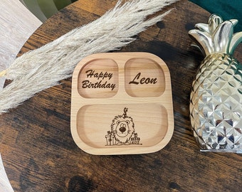 Geburtstagsgeschenk, Kinderteller, Babyteller, Babygeschirr, Bambusteller mit Saugnapf, Babygeschenk Geburt, Teller Baby, Süßes Geschen