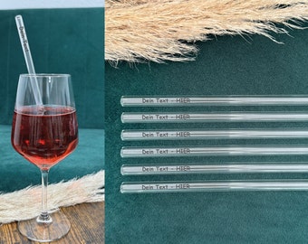 Paille en verre, paille en verre avec texte personnel, paille à boire en verre, lot de 6 pailles à boire en verre avec votre propre texte, pailles en verre gravées