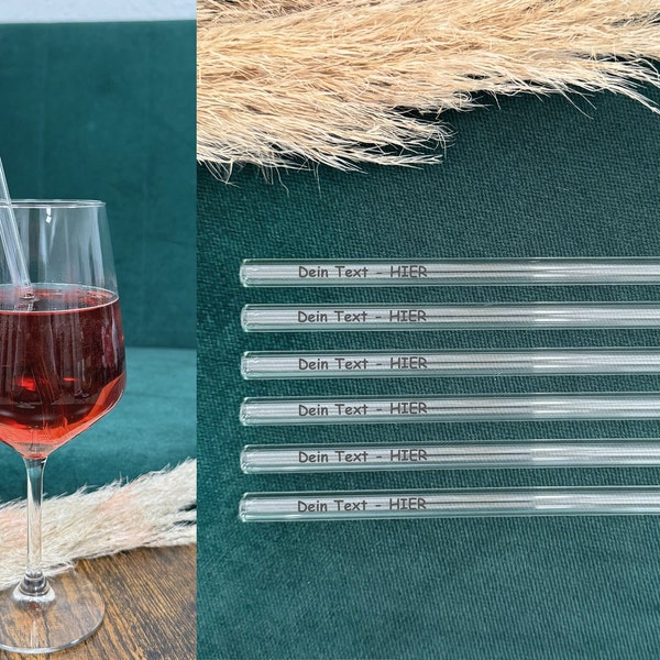 Strohhalm aus Glas, Glashalm mit persönlichem Text, Glastrinkhalm, 6er Set Trinkhalme aus Glas mit eigenem Text, Glasstrohhalme graviert