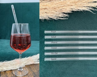 Paille en verre, paille en verre avec dictons, paille à boire en verre, lot de 6 pailles à boire en verre, pailles en verre gravées, dictons, dictons de joie