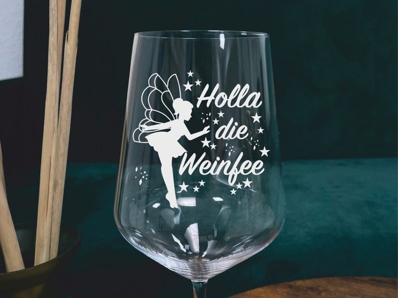 Wine glass with engraving, Holla the wine fairy, engraved wine glass, wine gift, gift for wine lovers, wine glass Holla the wine fairy, wine fairy image 1