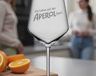 Verre Aperol avec gravure, sentier Aperol, verre à vin gravé, cadeau Aperol, cadeau pour les amateurs d'Aperol, verre Aperol, Aperol, verre à vin Aperol
