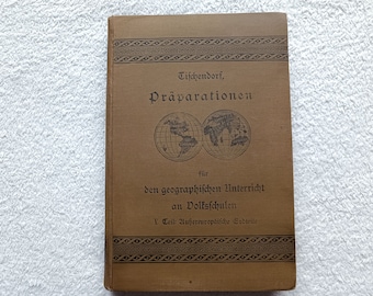 Antiek aardrijkskundeboek uit 1911 in het Duits met illustraties en krantenknipsels: zeldzame boeken, antieke cadeaus, cadeau voor boekenliefhebbers, boeken uit de jaren 1900