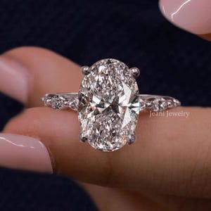 4カラット オーバル モアッサナイト エンゲージリング 14K ホワイトゴールド ソリティア アールデコ ダイヤモンド プロミス ウェディング ブライダルジュエリー 記念日ギフト 女性用