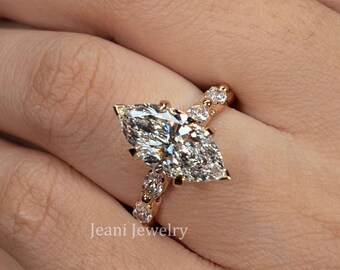 lab grown diamond engagement ring 14k gold 3 CT solitaire halo marquise wedding ring