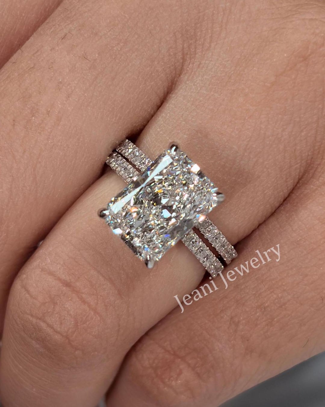 4ct Radiant Cut Lab Grown Diamond Engagement Ring Set 14k White Gold - Etsy