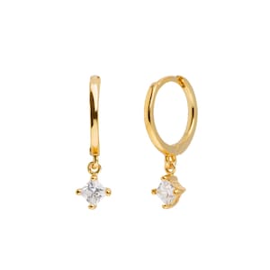 Hoop earrings with charm,diamond drop hoops,14k solid gold huggie earrings,dangle earrings,charm hoop earrings,huggie hoop earrings,gift