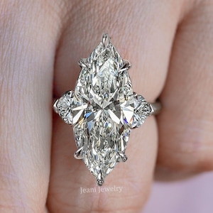 Marquise engagement ring,14k white gold ring 8.7 TCW three stone moissanite ring,marquise cut ring,anniversary gift for her