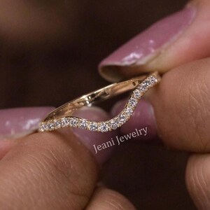 Lab Grown Diamond Chevron Wedding Band Curved Dainty Contour Ring Stackable Bridal Band Engagement Ring Matching Band Anniversary Gift
