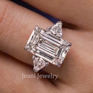 Emerald Cut Moissanite 14k White Gold Three Stone Engagement Ring