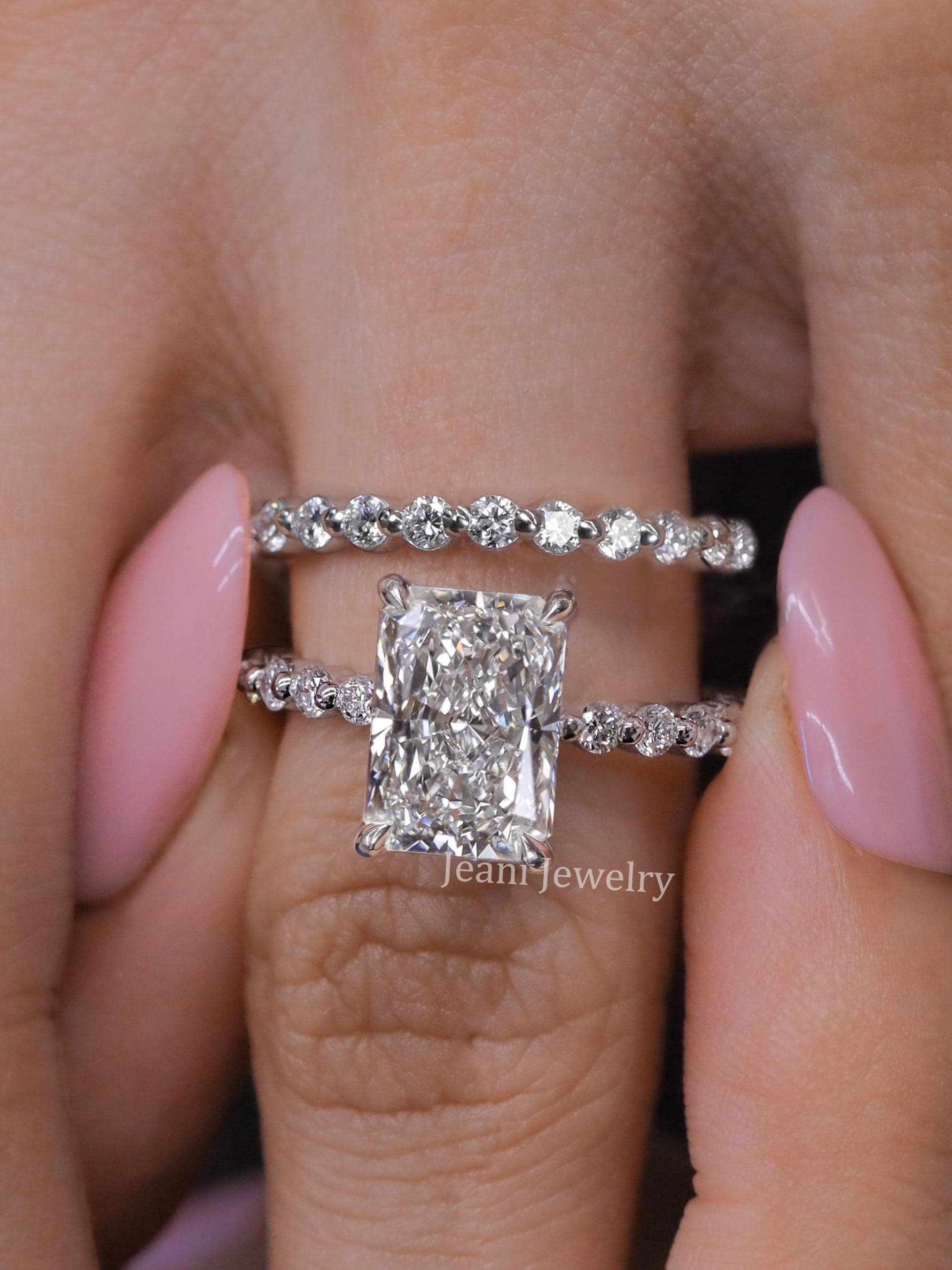 Handmade 2.8CT Radiant Cut Lab Grown Diamond Wedding Ring Set, 14k ...