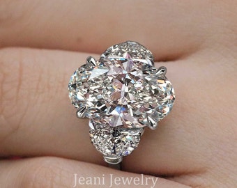 Oval Moissanite Engagement Ring: 14k White Gold Three Stone Anniversary Ring