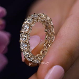 Moissanite Eternity Wedding Band 14k Yellow Gold Full Eternity Unique Modern 4mm Matching Stackable Cocktail rings Womens Jewelry Gift