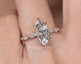 Lab Grown Diamond Marquise Engagement Ring 3 CT Yellow Gold Solid 14k
